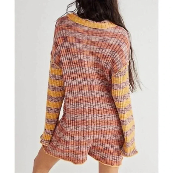 New Free People Wendy Ribbed Sweater Romper Knit Stripes Long Sleeve - Picture 2 of 12